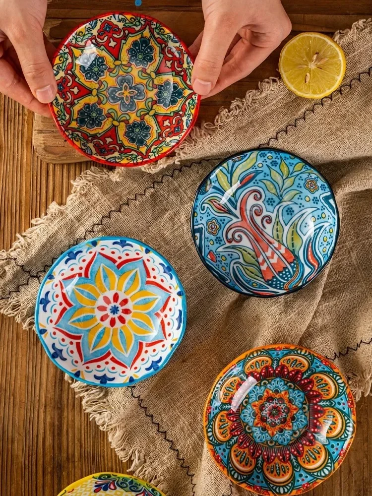 

Bohemian Ceramic Sauce Dish Hot Pot Barbecue Seasoning Vinegar Dish Samll Plate For Snack Korean Side Dish Kimchi Dish