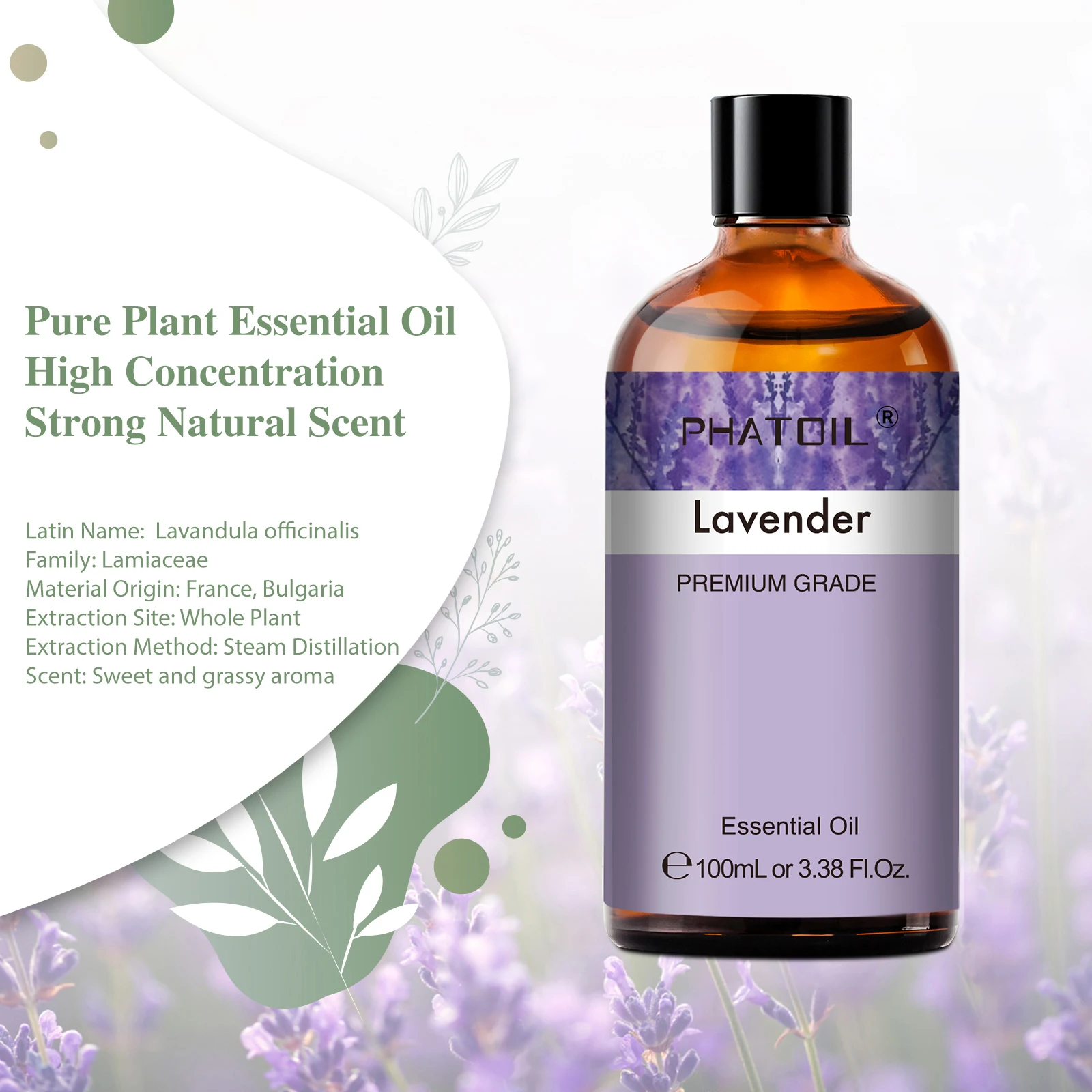 3.38Oz 100ml Lavender Essential Oil Diffuser Pure Natural Plant Essential Oils Vanilla Mint Lemon Tea Tree Citronella Aroma