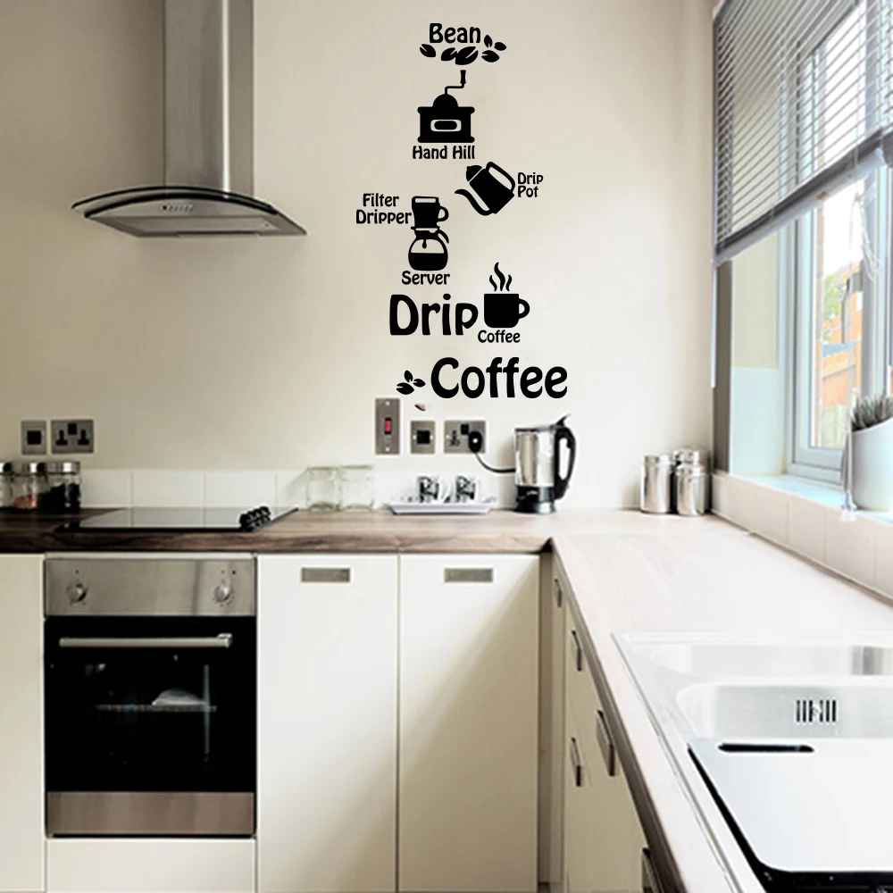 Drip Pot Filter Dripper Coffee Wall Sticker Decal Drink Cafe Coffee Mug Kitchen Restaurant  Home Decor