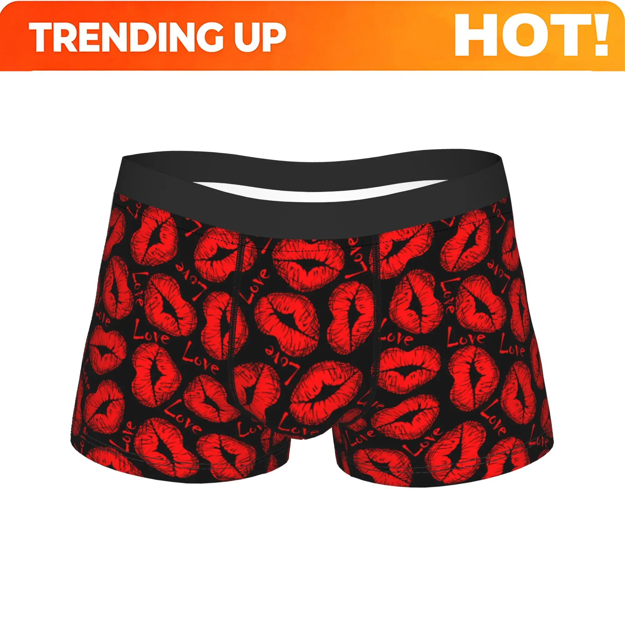 Red Lip Love & Romance Underwear  Male Panties Custom Novelty Boxer Shorts Quality Shorts Briefs Plus Size 2XL