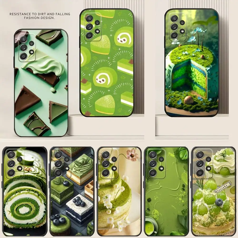 

Matcha Cake Phone Case For Samsung S24,21,22,23,30,Ultra,20,Plus,Note,10,9,Black soft silicone case