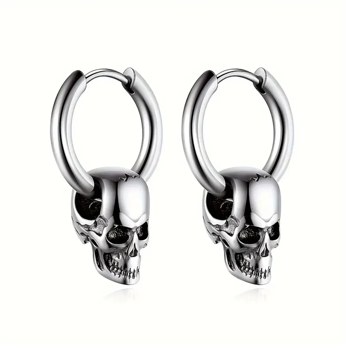 Boucles d\'oreilles tête de mort vintage pour hommes, acier inoxydable, boucles d\'oreilles créoles gothiques punk, bijoux piercing