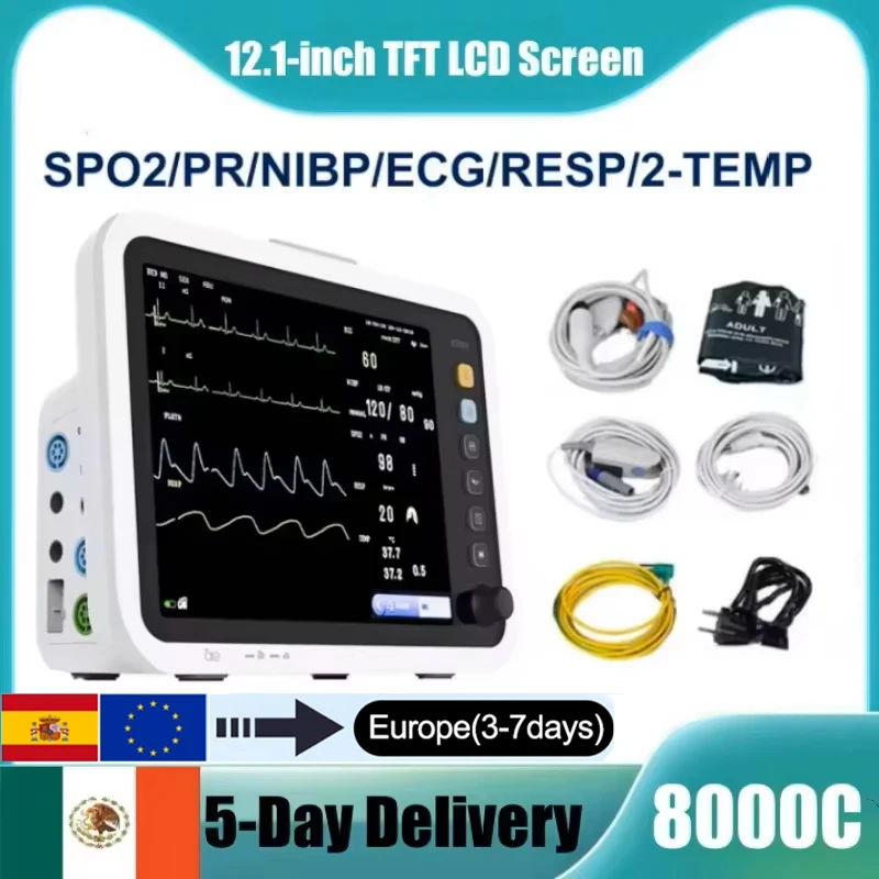 Monitor de signos vitales para pacientes Resoxy, pantalla de 12,1 pulgadas, monitor médico multiparamétrico para uso humano, ECG