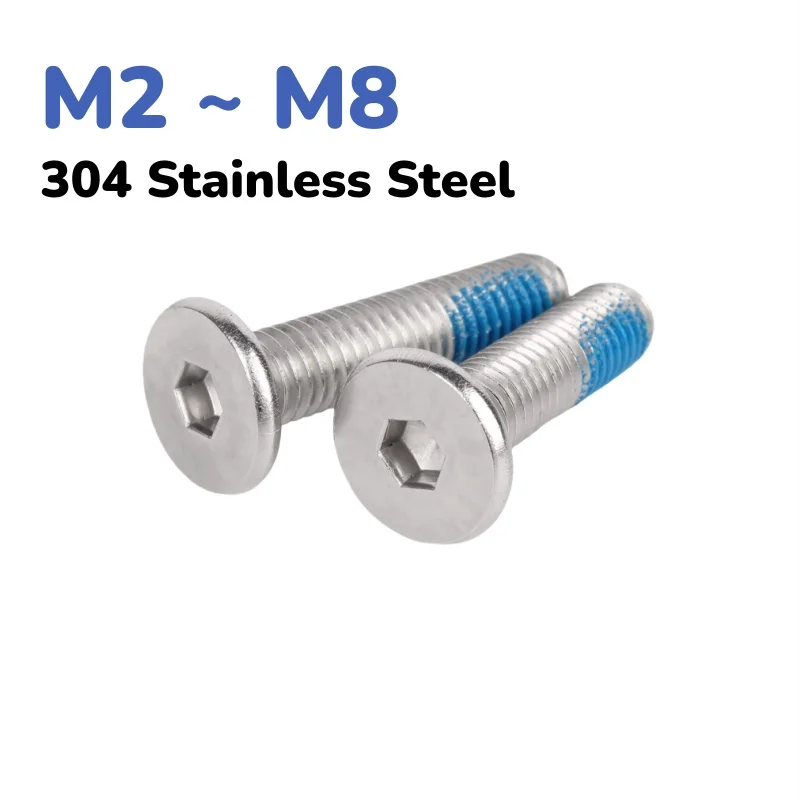 304 Stainless Steel Blue Dispensing Anti-loose Anti-skid Screws Hex Hexagon Socket Ultra Thin Flat Head Screw M2 ~ M8