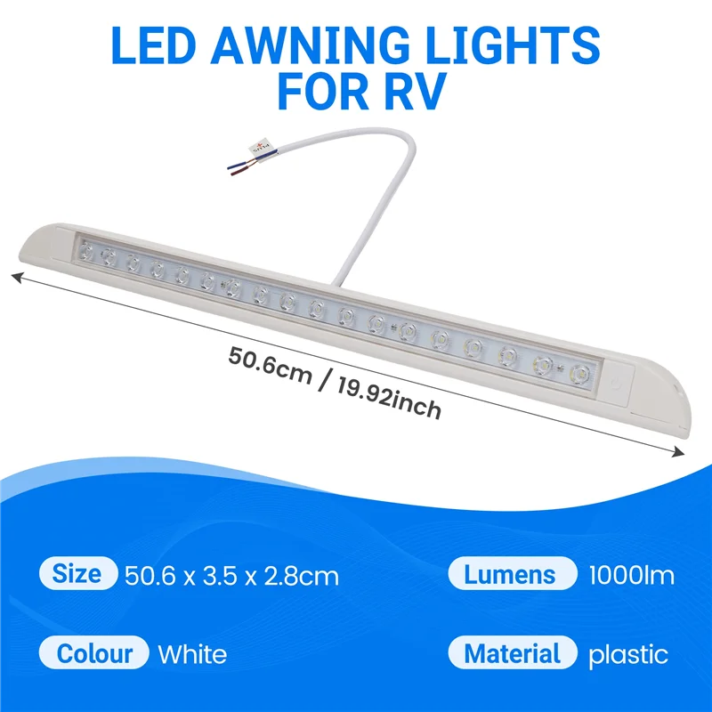 ราคาลดลง! ไฟแอลอีดีสำหรับกันสาด 18 ดวง 9 วัตต์ 12 โวลต์ กันน้ำ 506 มม. ไฟส่องสว่างสำหรับระเบียง เหมาะสำหรับตั้งแคมป์ รถบ้าน รถบรรทุก รถอาร์วี เรือ