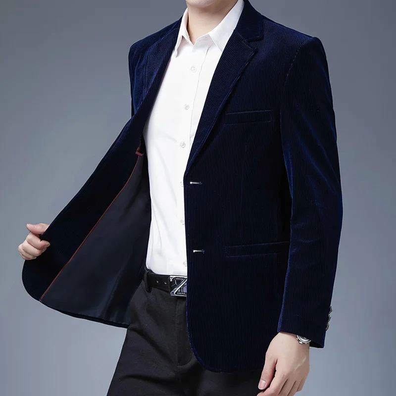 Men for Blazer Jacket New Fashion Brand Designer Business Casual Classic Corduroy Elegant Party Stylish Suit Men's Clothes