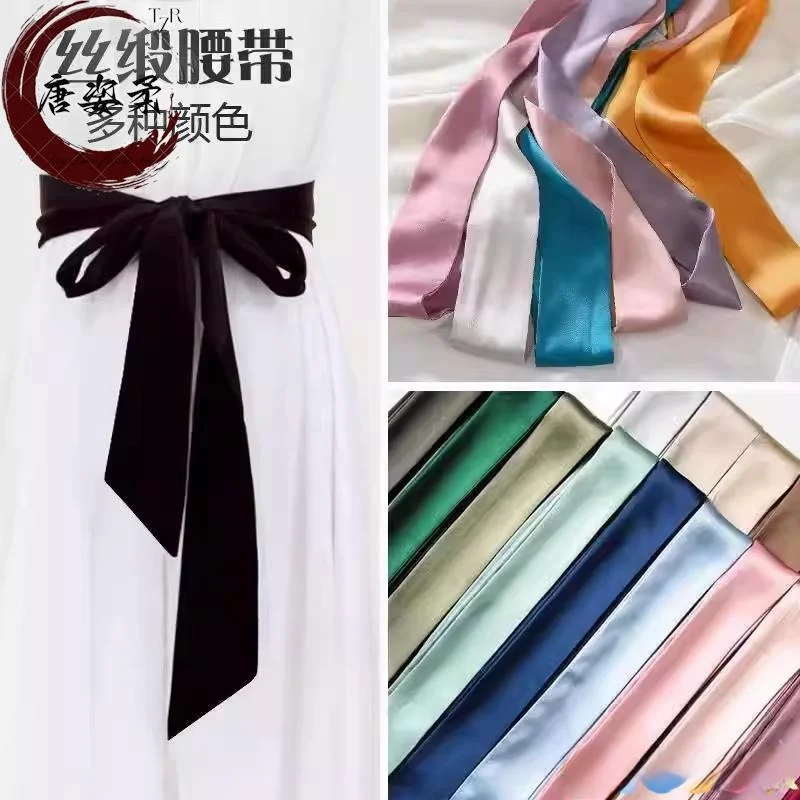 

Шелковый пояс-шарф для женщин, новый, однотонный, для волос, в комплекте с платьем, длинный, в старинном стиле, модный аксессуар