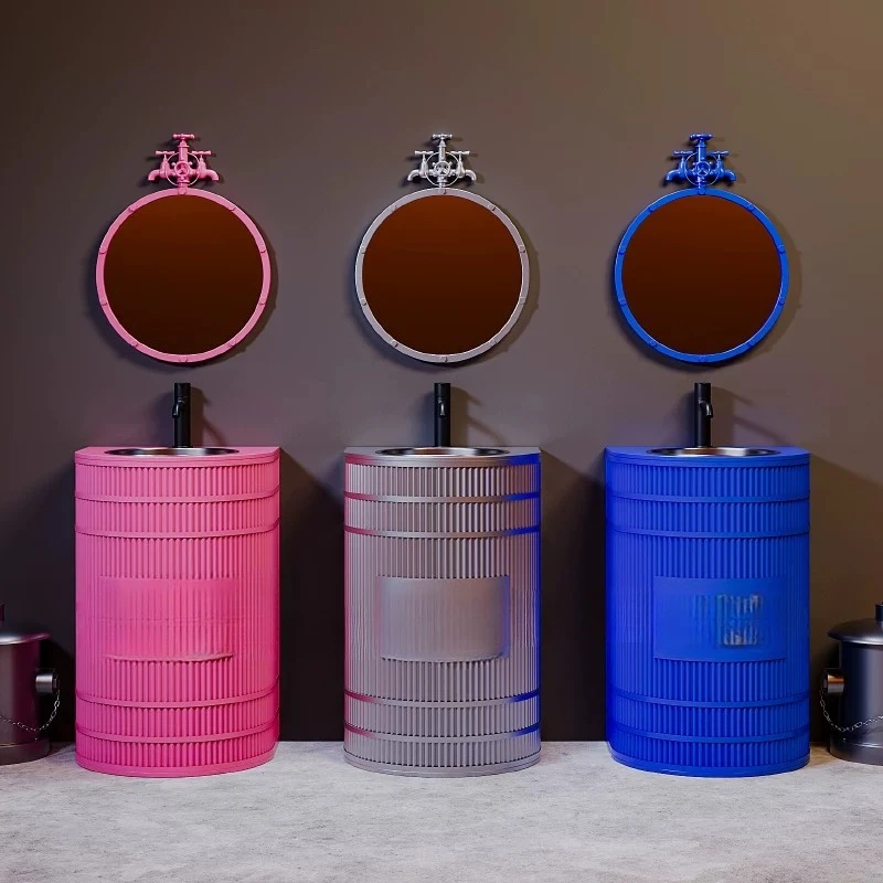 Industrial style retro sink Stainless steel creative commercial simple column basin Personalized Internet celebrity oil drum