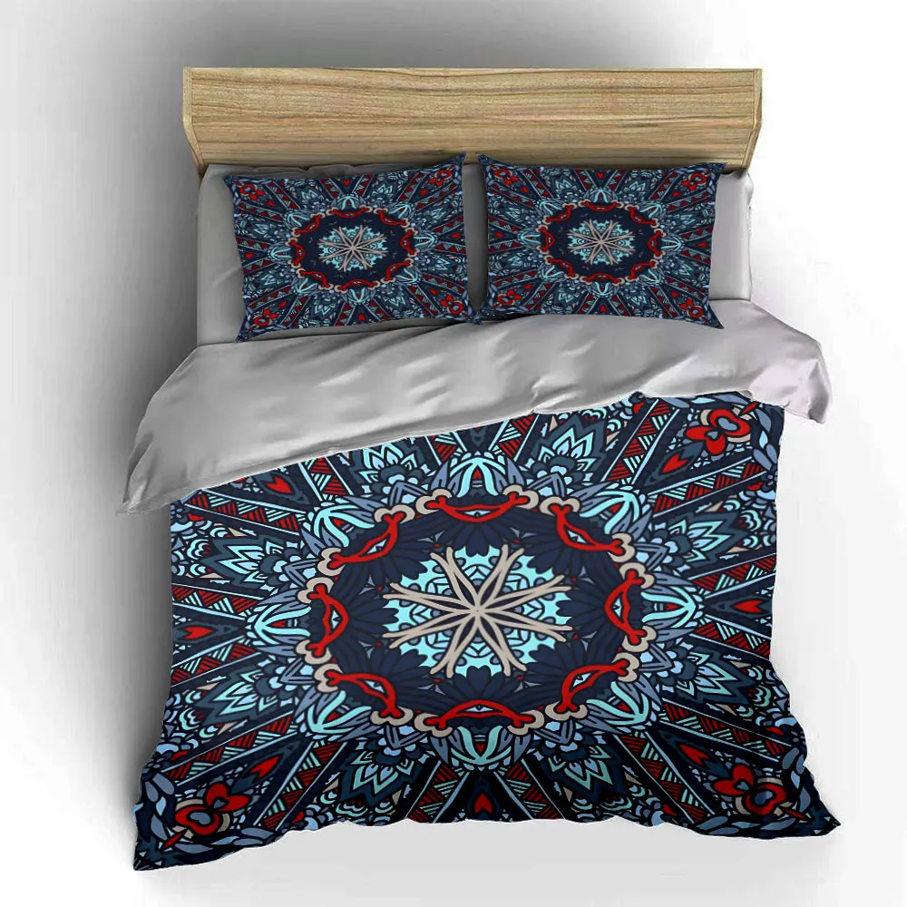 Intricate Symmetrical Blue Pattern Print Soft Comfortable Duvet Cover Bedding Set Included 1*Duvet Cover 2*Pillowcases 5