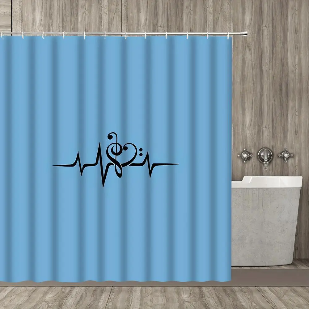 

1 шт., занавеска для душа с принтом скрипичного ключа Heartbeat Music, утолщенная полиэфирная ткань, можно стирать в машине, с крючками, всесезонная летучая мышь