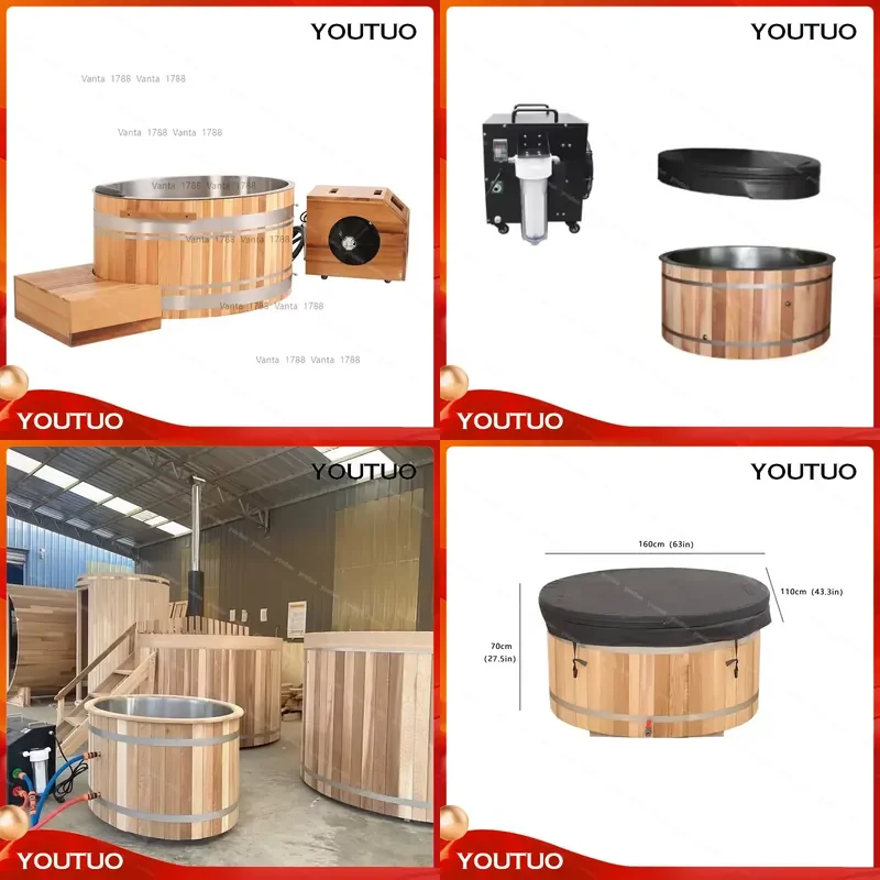 Luxury Cedar Wooden Barrel Ice Bath Spa Cold Plunge Tub with 2hp Chiller and Heater