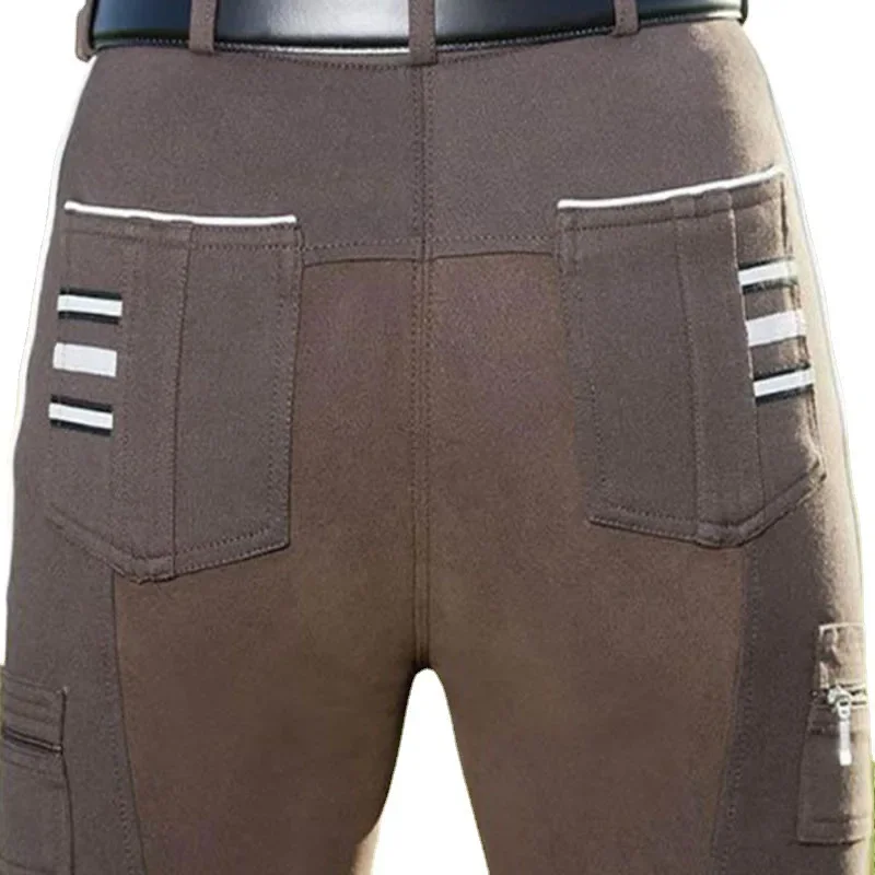 Pantalon équestre décontracté multi-poches, fermeture éclair alertes onale, coupe couvertes, élastique, levage de la hanche