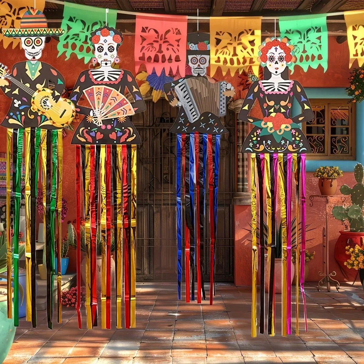 1-5PCS Halloween Hanging Skeleton Couple Flag Bride Groom Door Banner Ghost Decoration for Haunted House Party Yard