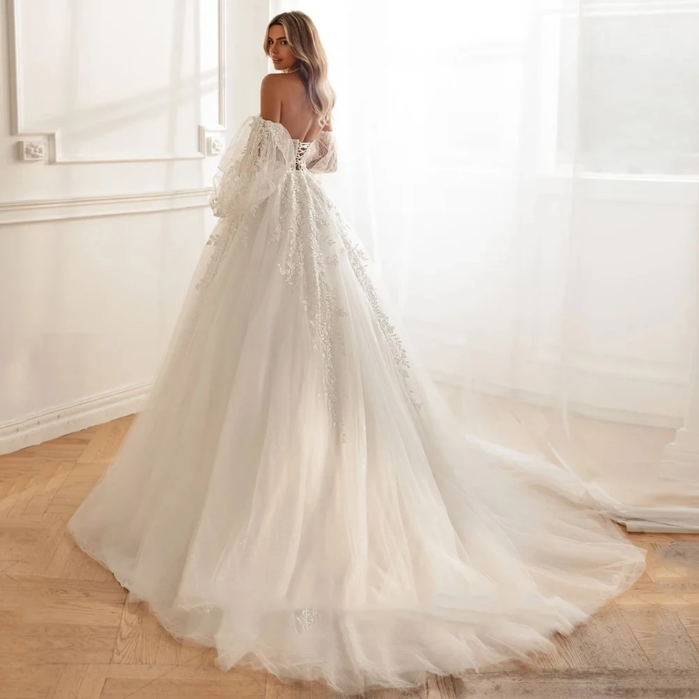 Ivory Sweetheart Wedding Dresses Off-Shoulder A-Line Sexy Bride Dress Lace Up Applique Dresses For Women 2026 Robe De Mariee