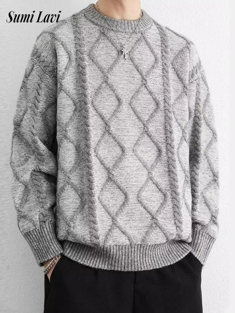 

Осень-зима, винтажные мужские свитера, модный жаккардовый джемпер с длинными рукавами, топы, мужской вязаный свитер с круглым вырезом, пуловер