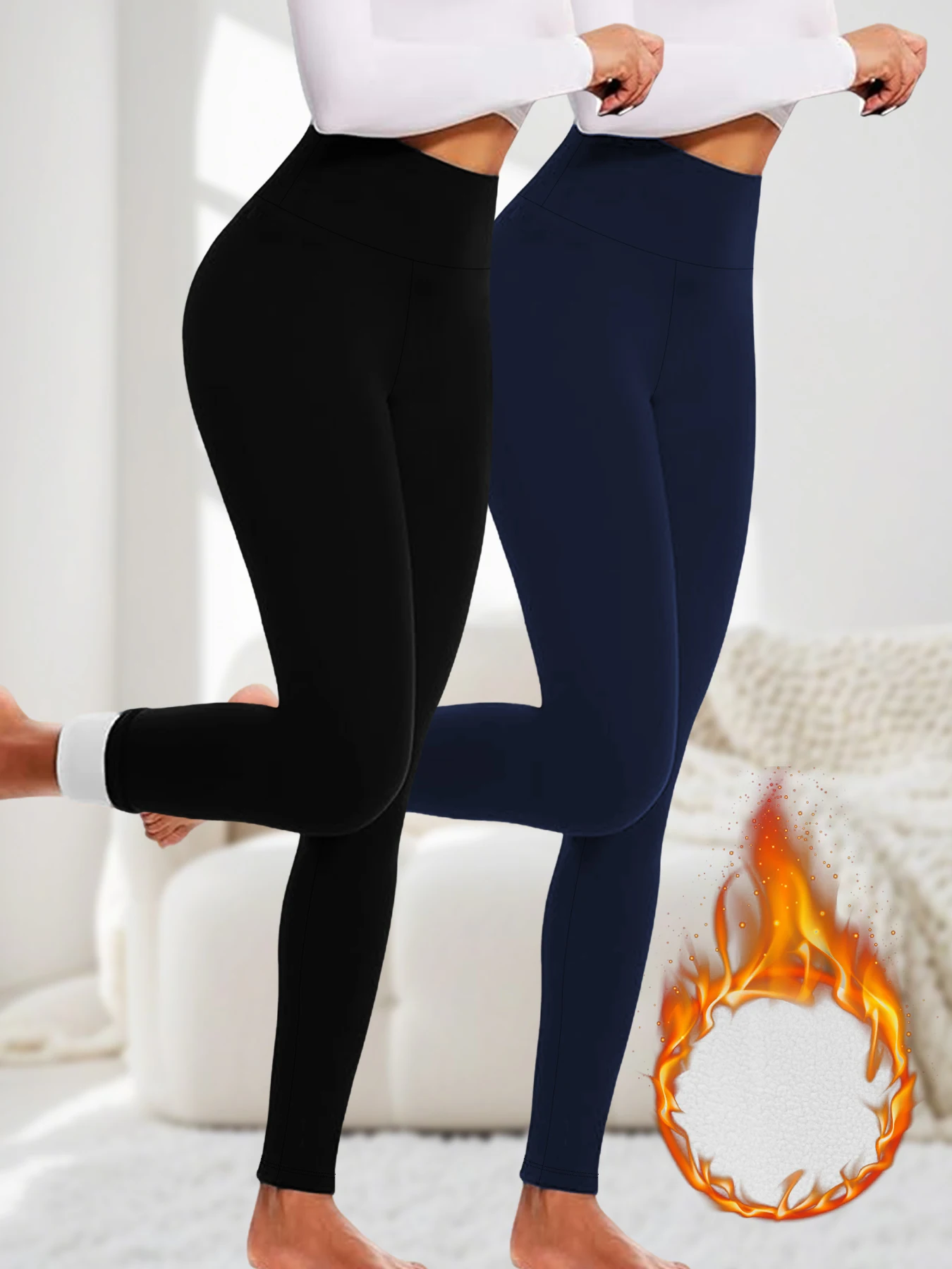 

2 Pack Women's high waisted fleece-lined leggings Features thick soft fabric tummy control and thermal warmth for winter workout