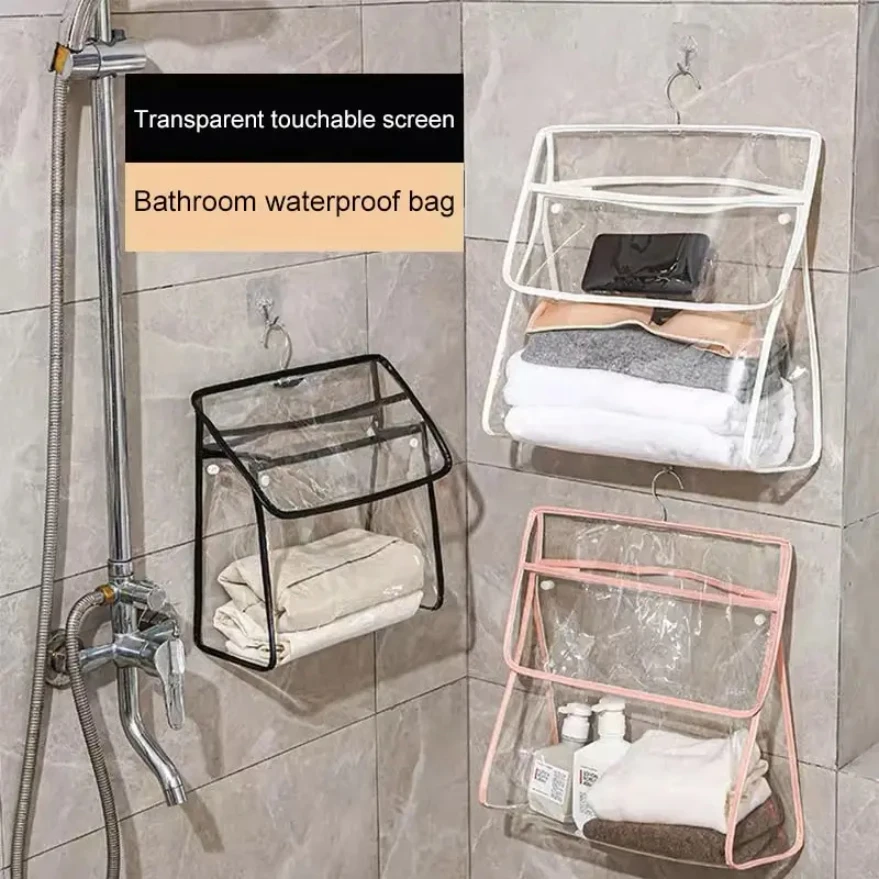 

1pc Waterproof Hanging Bathroom Bag Mobile Phone Clothing Storage Bag Cosmetic Storage Bag Transparent Wash Bag