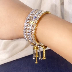 Huitan Adjustable Draw Bracelet for Women Full Bling Crystal Cubic Zirconia Exquisite Female Hand Accessories Statement Jewelry