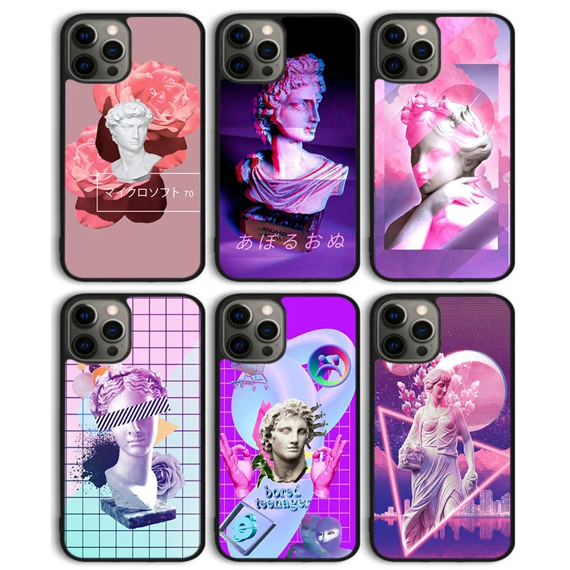 Vaporwave Greek Sculpture Phone Case Back Cover for iPhone 16 15 SE2020 14 13 11 12 Pro Max mini XS XR X PlusS Shell Coque