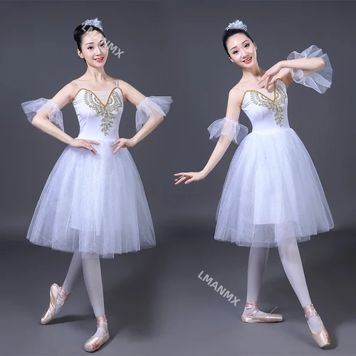 Imagen 2 del producto Vestido de baile de Ballet blanco del lago de los cisnes para adultos, trajes de baile con tutú romántico para Ballet de salón, ropa de escenario, vestido de fiesta y baile