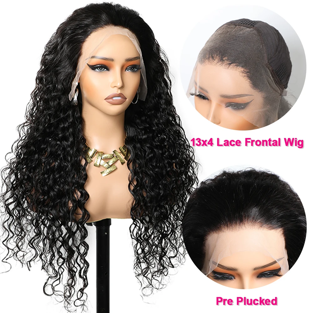 13x6 HD Lace Front Wig Human Hair 300 Density Water Wave Pre Plucked 300 High Density HD 13x6 Deep Wave Lace Frontal Wigs 40 50  main image 3