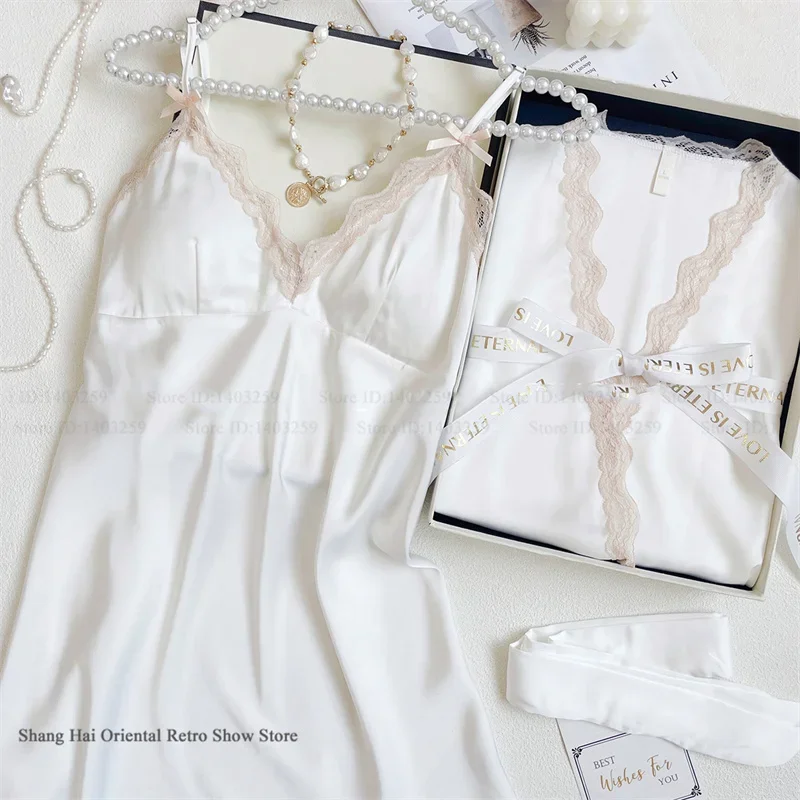 

Sexy Lace Twinset Robe Set Suspender Nightdress Lingerie Sleepwear Spring Summer New Sleepwear Nightgown Loose Home Dress Pajama