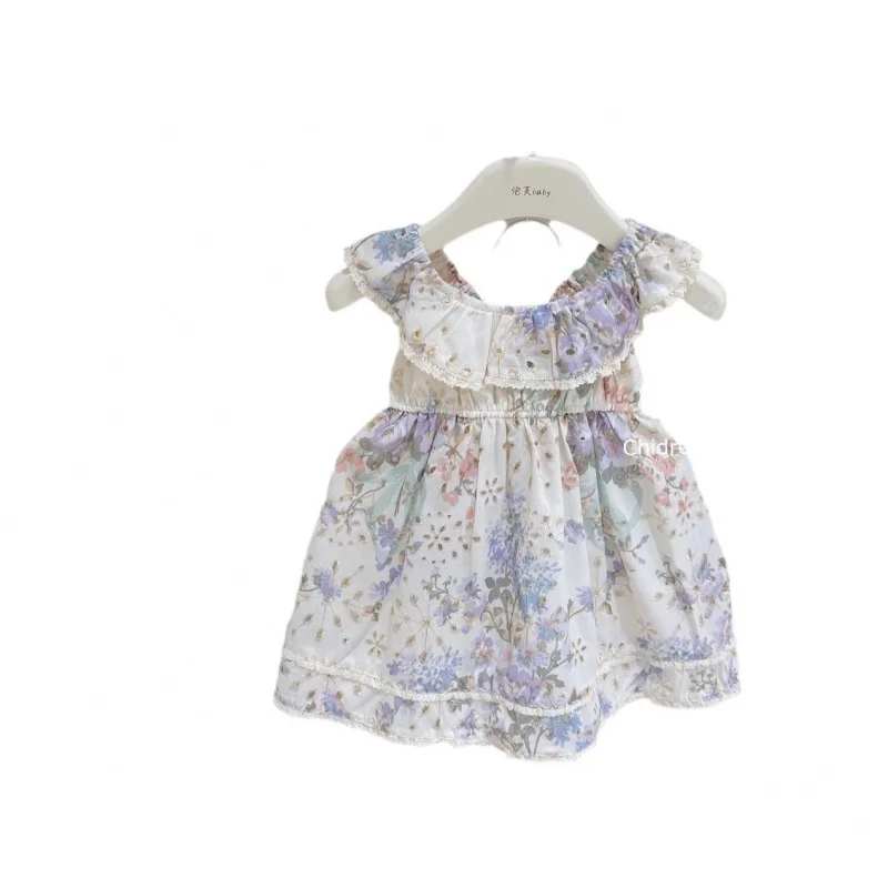 Girls' Summer Dress24New French Floral Kids' Skirt Western Style Baby Girl Princess Dress Strap Fashion