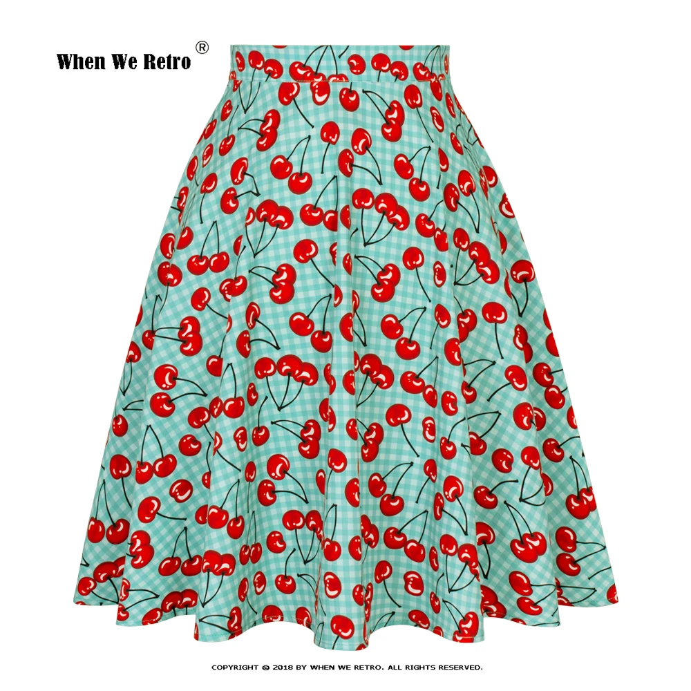 

Autumn Classic Green Plaid Skirt 2022 Retro Style Red Cherry Print Beam Waist Versatile Commute Skirts For Woman VD0020