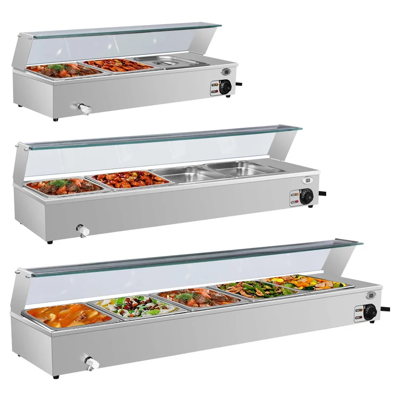 Electric commercial professional desktop food warmer showcases stainless steel Bain-Marie glass machine