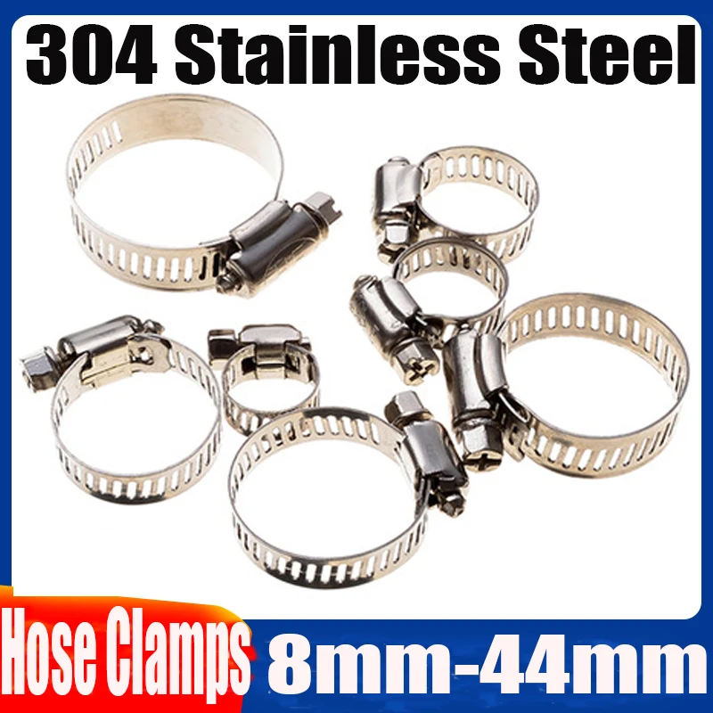 High Quality 10/20PCS Pipe Clamps Genuine 304 Stainless Steel Hose Clips Fuel Hose Pipe Clamps Worm Drive Durable Anti-oxidation