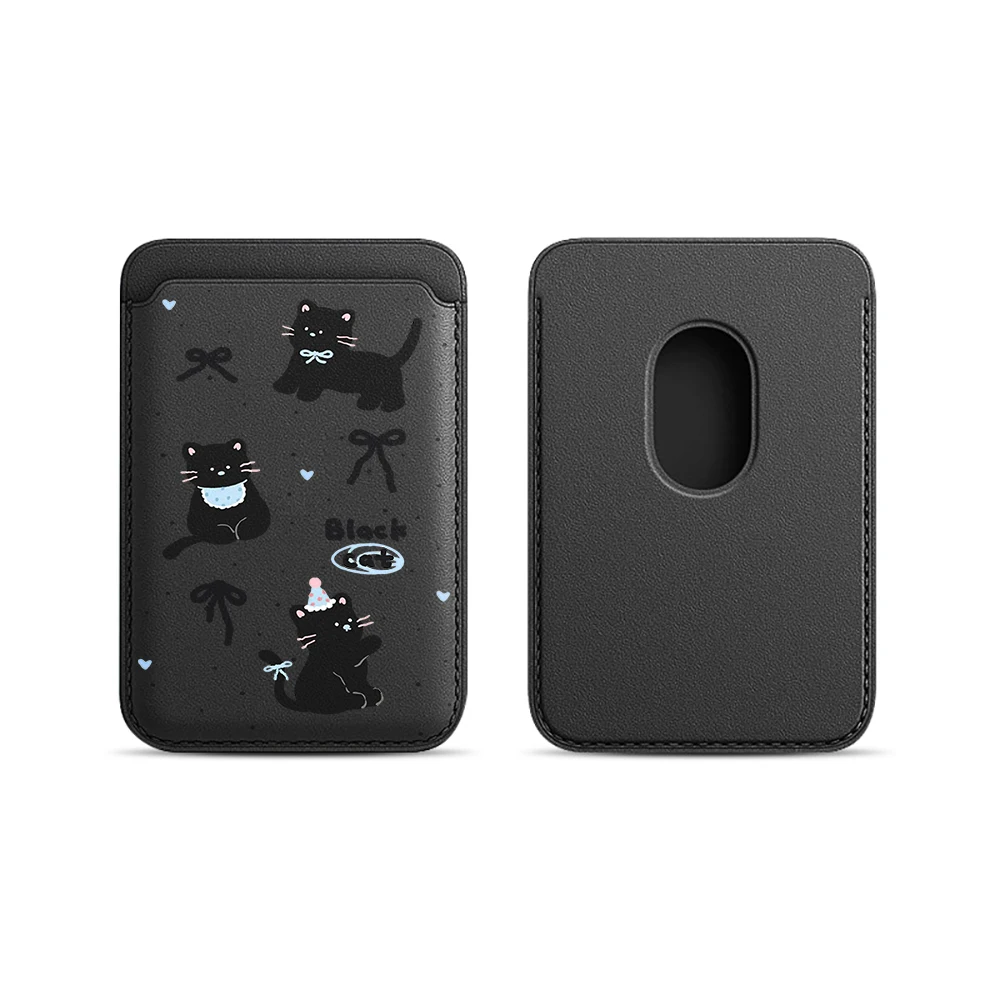 Niedliche schwarze Katzen-Leder-Kartenhülle mit Magnetverschluss, geeignet für alle iPhones, kompatibel mit MagSafe, Kartenhalter für die Rückseite des Telefons. – Detail 14