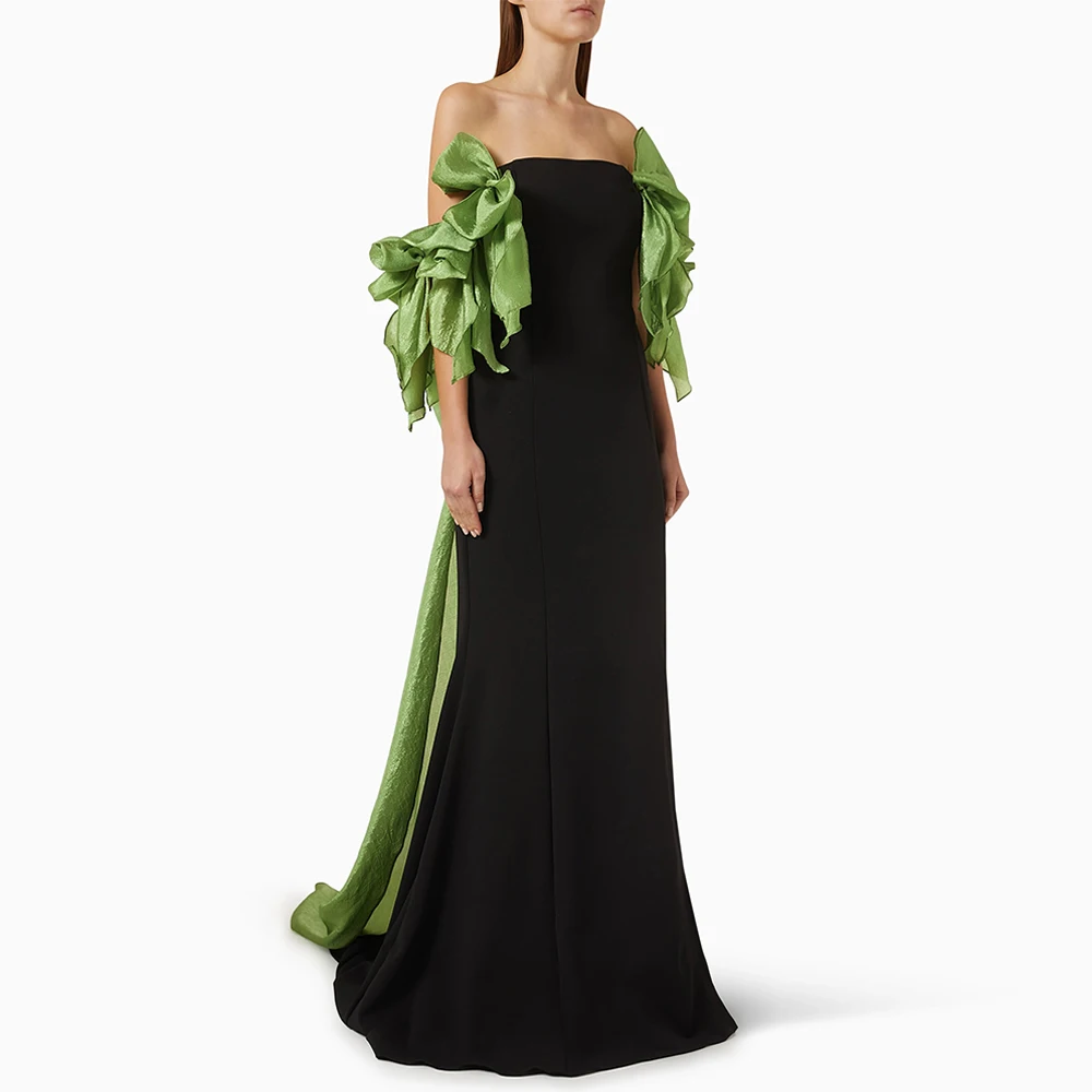 Simple Saudi Arabic Prom Dress Strapless Off The Soulder Sweep Train Slit Black Party Gown Mermaid Evening Dresses 2024