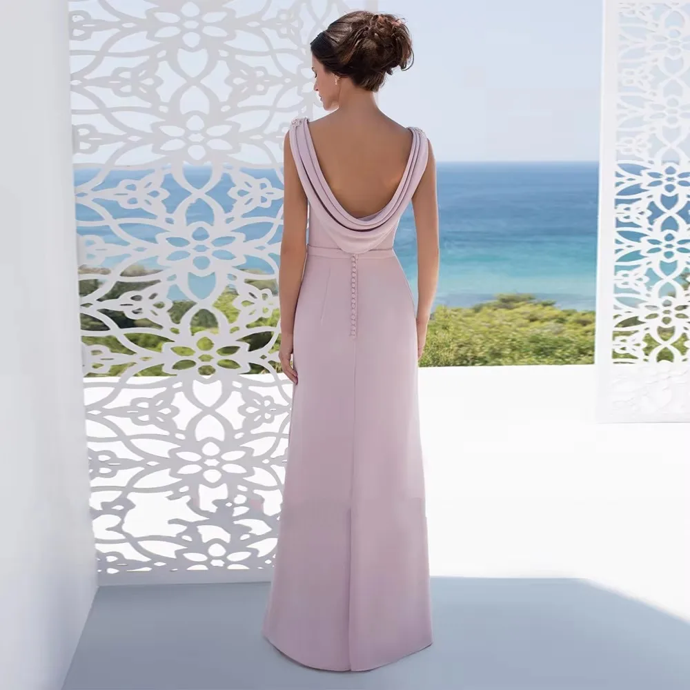 Mother of The Bride Dress for Mom Groom Customized Cap Sleeve Scoop Beading Floor Length Open Back Mermaid Wedding Guest Dresses