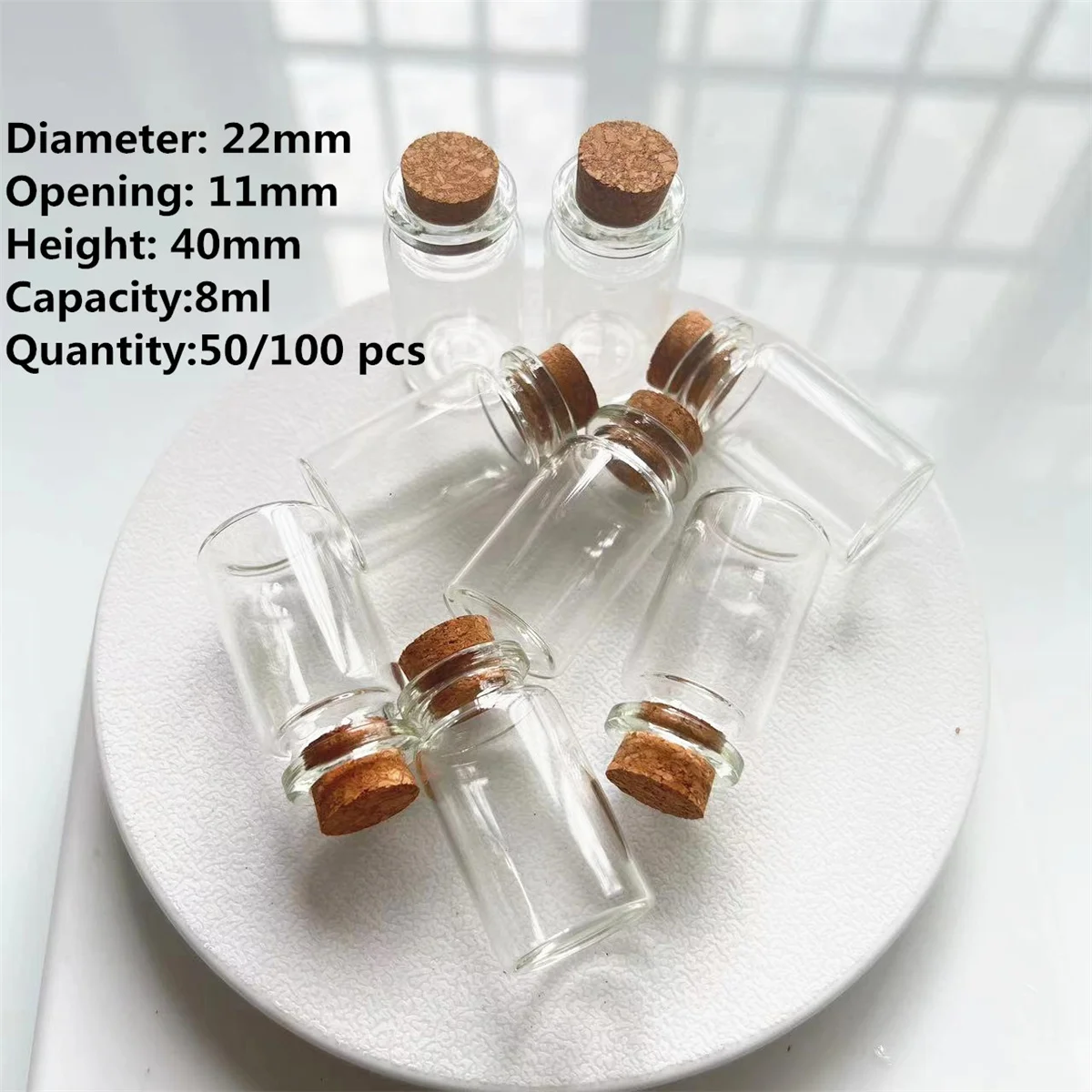 

50/100 Pcs/Lot 22*40mm 8ml Small Glass Bottles Cork Stopper Crafts Tiny Jars Decorative Empty Glass Jars Mini tube Gift