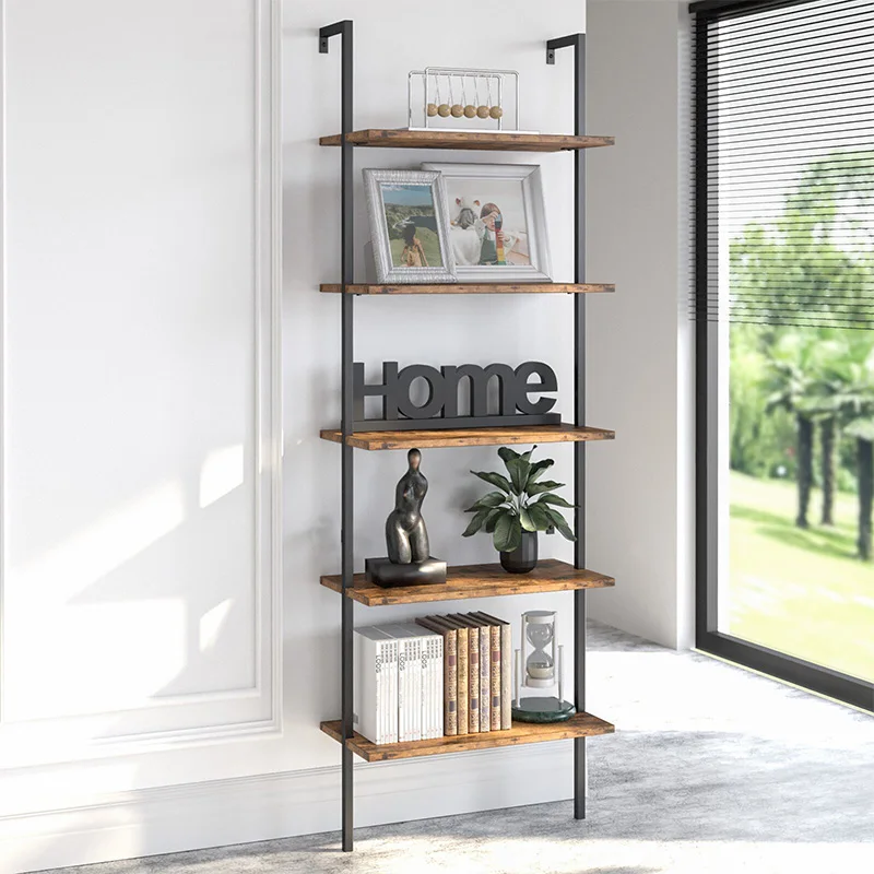 

Wrought iron solid wood against the wall on the wall floor shelf bookshelf living room kitchen one-word shelf