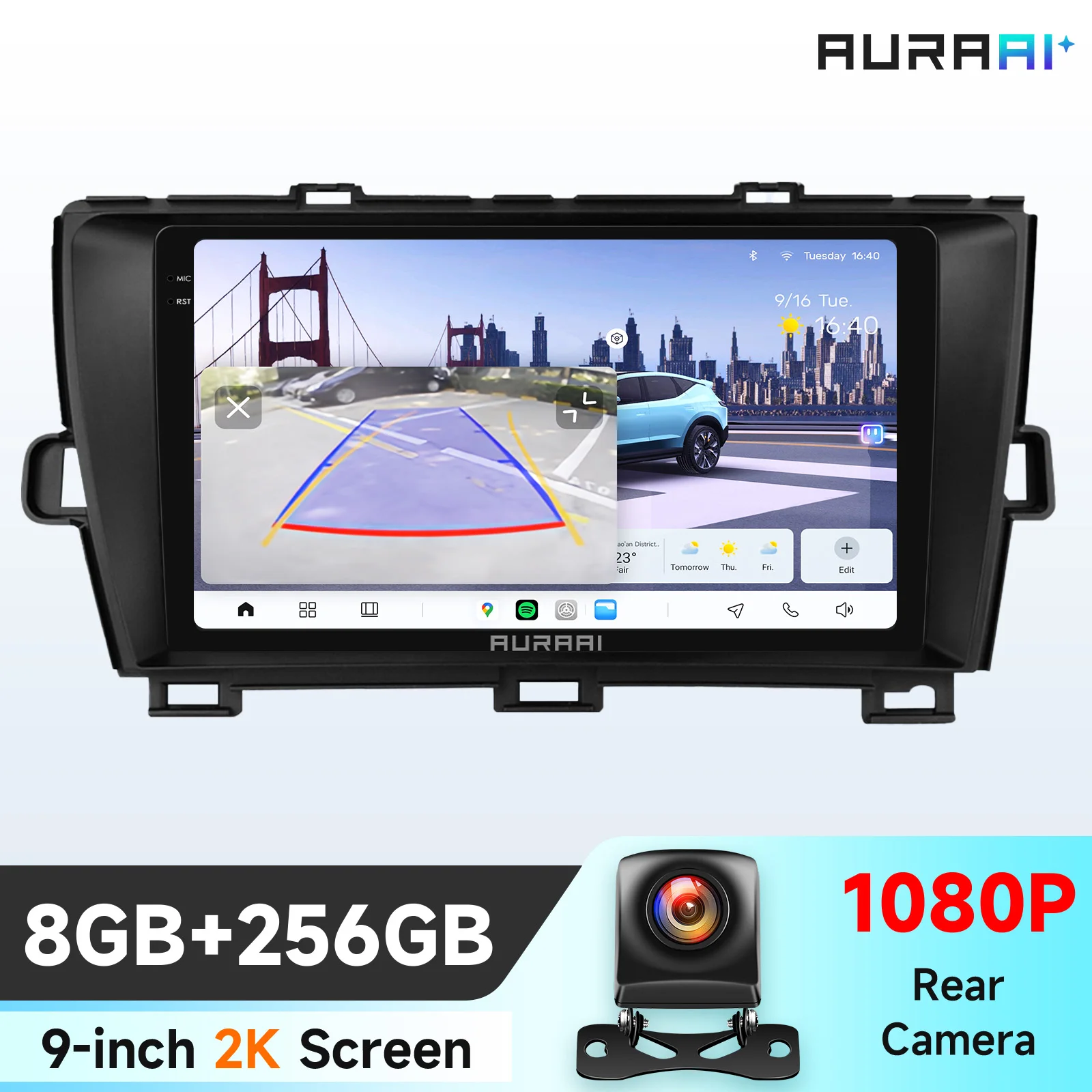 AURAAI 2K draadloze CarPlay Android-autoradio voor Toyota Prius W3 2009 - 2015 Multimedia videospeler GPS-navigatie Stereo ADAS 360 camera RDS DSP Bluetooth 3D 7870 AI Voice Intellingent Screen