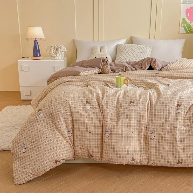 لحاف شتوي جديد مطبوع على شكل غزل متجعد ومغسول لعام 2025 لحاف سكن للطلاب للربيع والخريف لحاف سميك دافئ