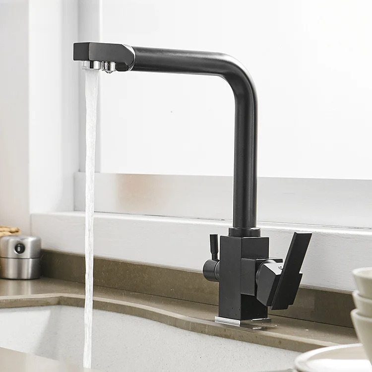 

Matte Black Filter Kitchen Faucet Three Ways Drinking Pure Hot Cold Kitchen Sink Mixer Tap Quality Brass Kitchen Filter Faucets