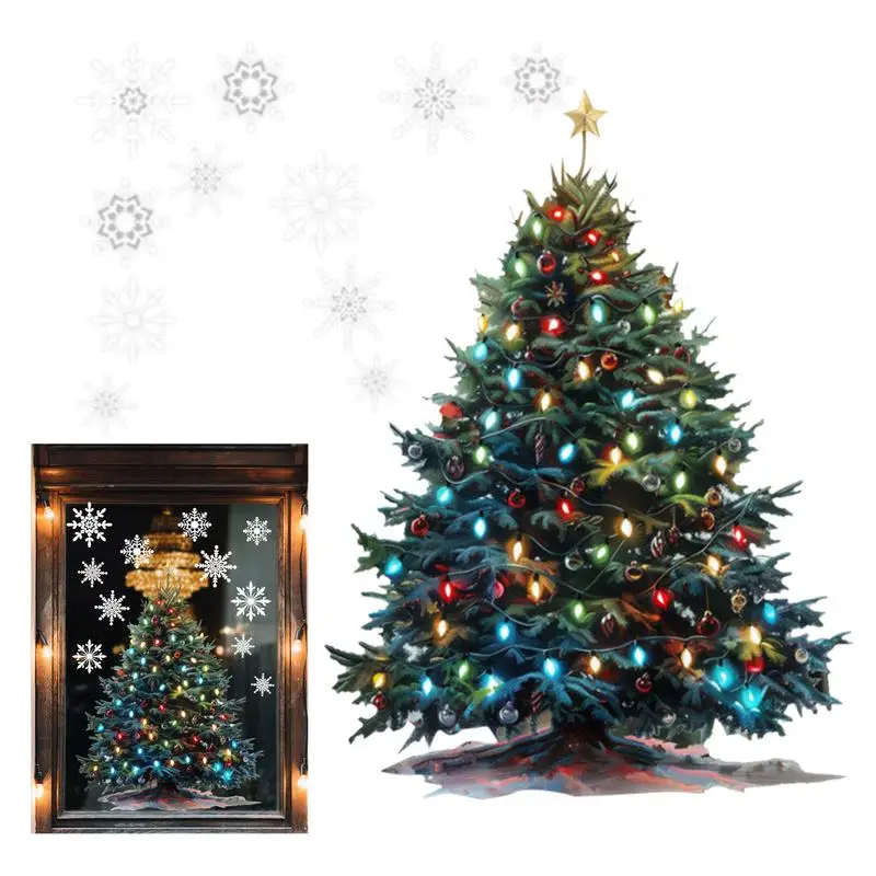 Christmas Stickers For Window Glass Window Stickers Christmas Tree Snowflake Window Clings Adhesive Double-Sided Static Window