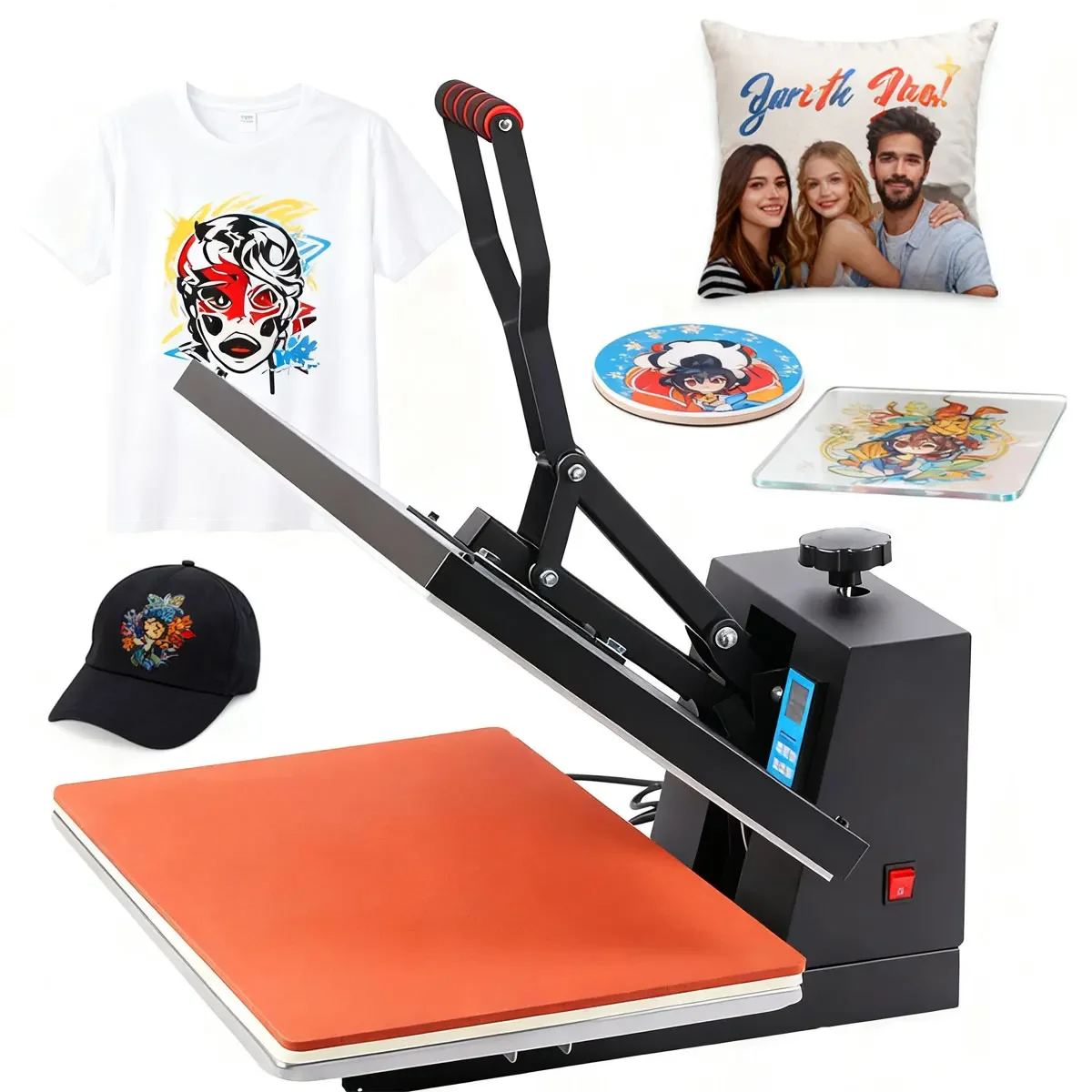 

T-Shirt Printing Machine Hot Pres 15"x15"/ 15.7"x23.6"Sublimation Printer Manual Clamshell Transfer on DIY T-shirt Pillow