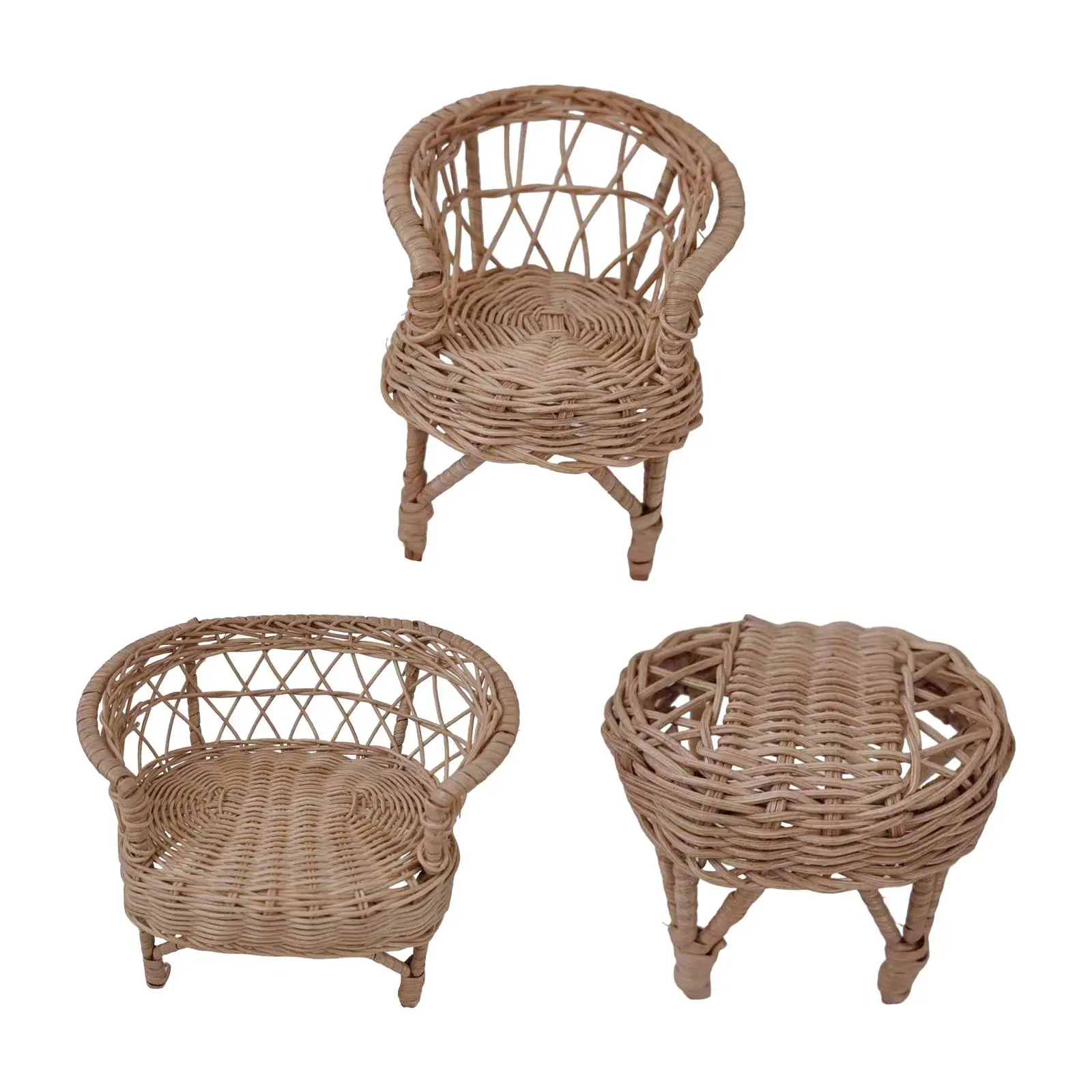 

1:12 Doll House Rattan Chair Miniature Craft Simulated Toy Mini Patio Chair for Scene Scenery Fine Workmanship Lightweight