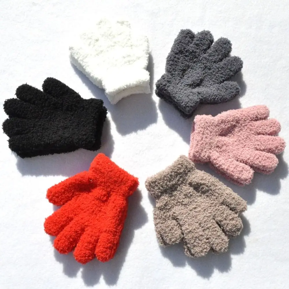 Fotografia 6: Moda engrossar crianças luvas cor sólida quente luvas peludas dedo cheio guantes inverno