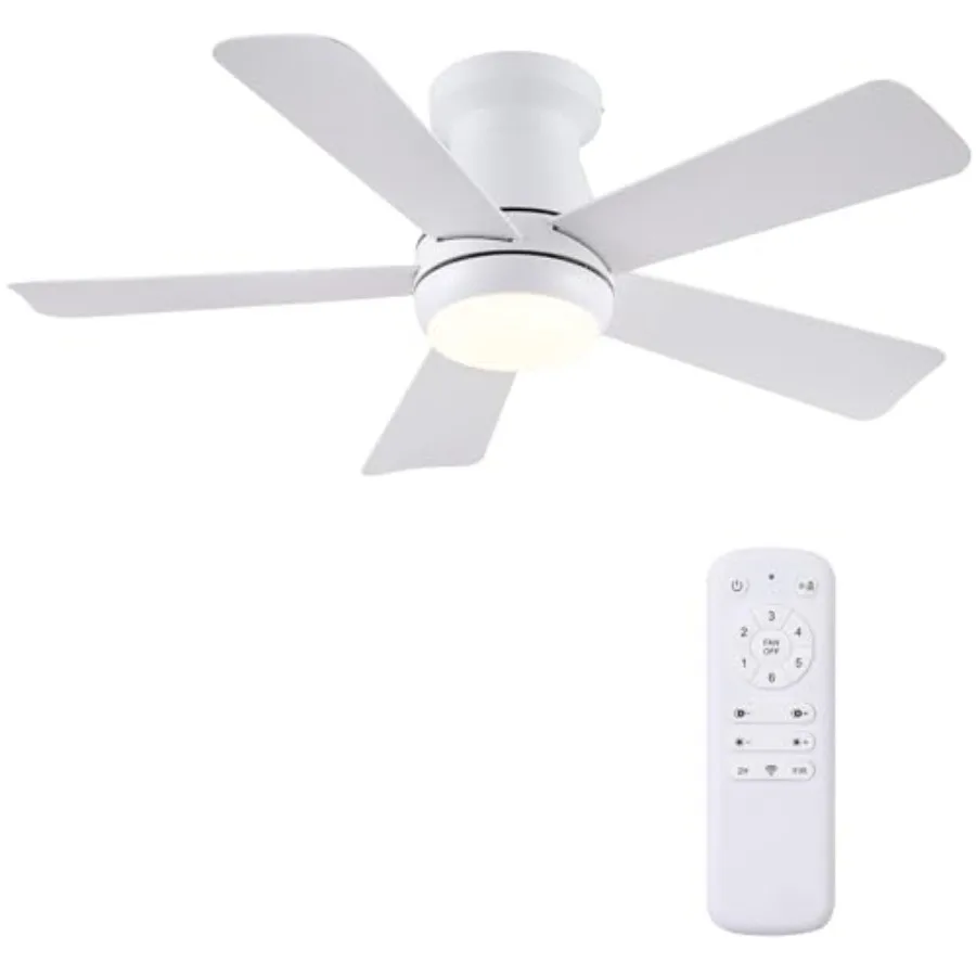 

Ceiling Fan with Light and Remote, Low Profile Flush Mount Ceiling Fans, Quiet Reversible Motor, 3-Color Dimmable LED, Modern I