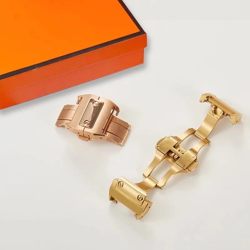 Folding buckle double press butterfly buckle watch accessories Stainless Steel 18mm 21mm Watch Buckle for Cartier Santos 100