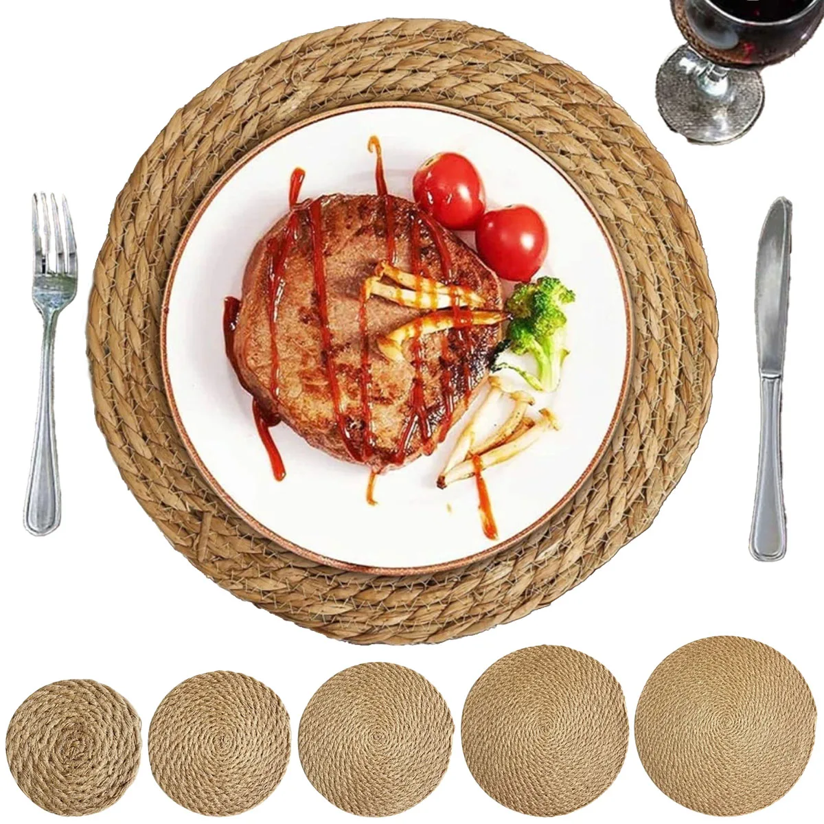 

1PC Ins Styles Semi-hand Woven Thick Jute Rope Placemat Linen and Grass Scald Tray Pad Home Heat-resistant Round Decorative Mat