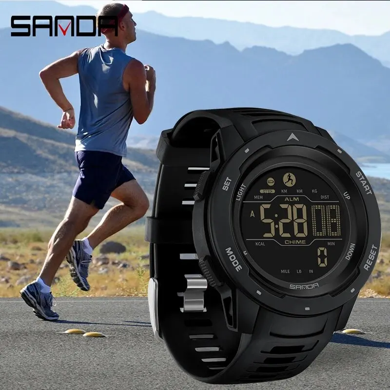 SANDA Brand Men Watches Sports Pedometer Calories 50M Waterproof LED Digital Watch Military Wristwatch Relogio Masculino 2145