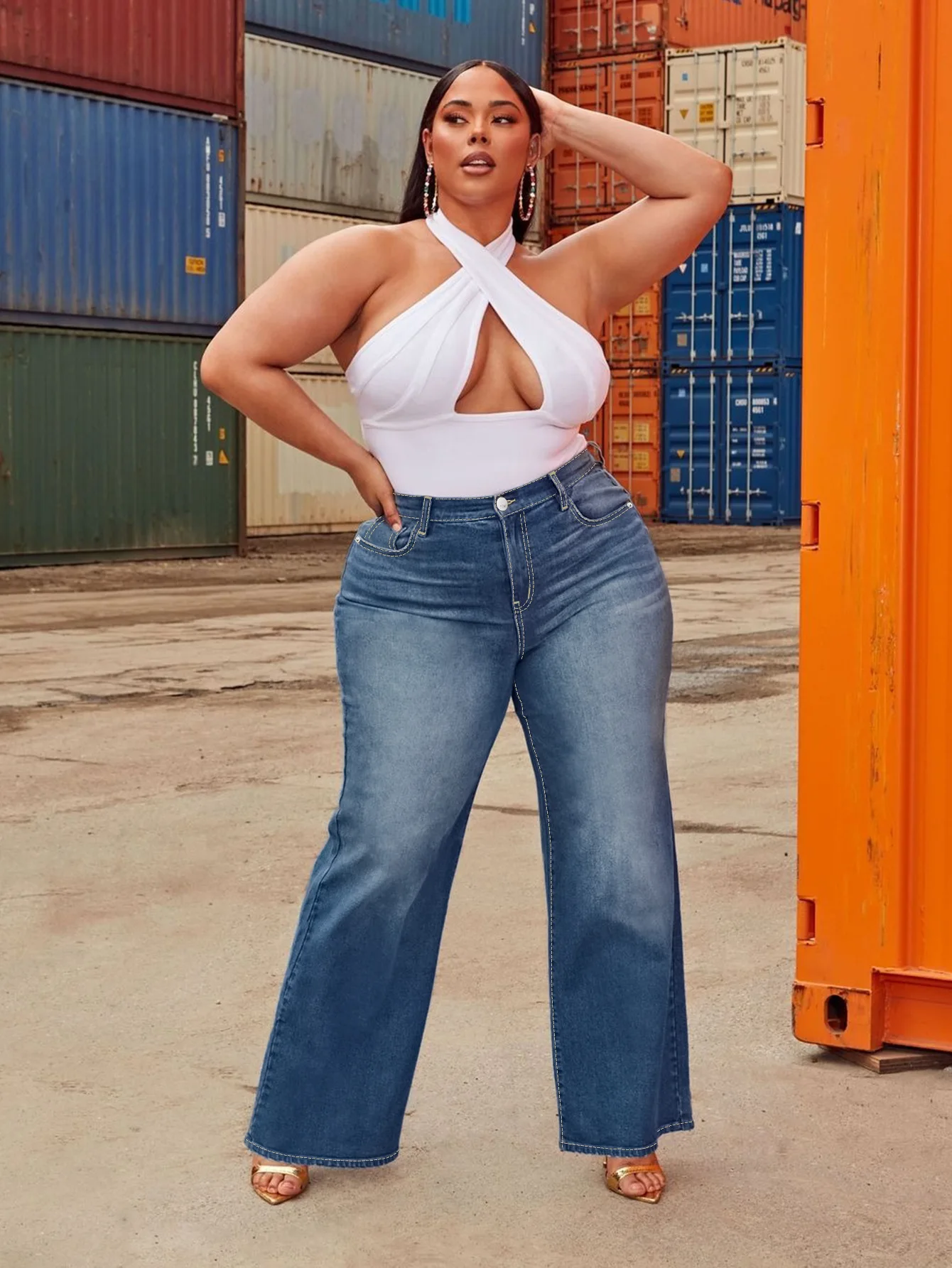 

Женские джинсы прямого кроя больших размеров, стрейч, с высокой талией, широкие штанины, повседневная одежда.