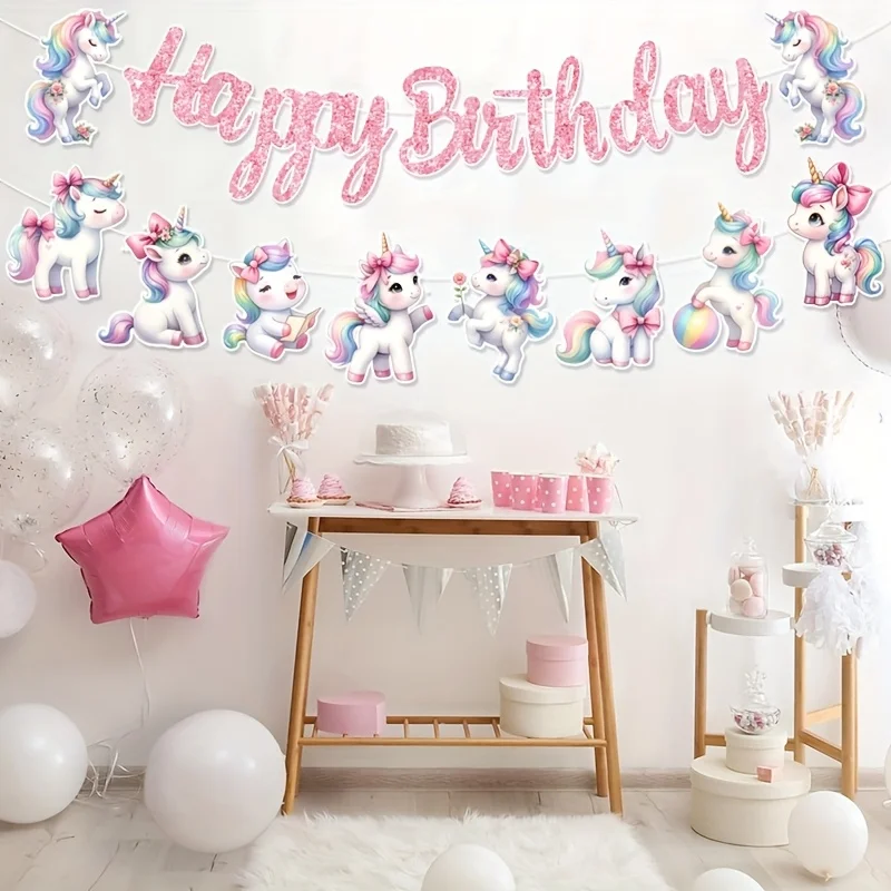 Bannière Joyeux Anniversaire Thème Licorne pour Décoration de Fête, Cadeaux, Fournitures et Cadeaux de Baby Shower