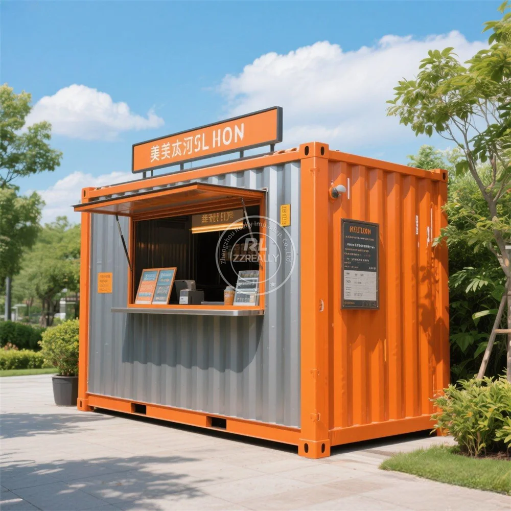Square 20ft Mobile Container Shop Buildings Restaurant Designer Fast Food Kiosk Prefabricated Indoor Bar Design For Sale