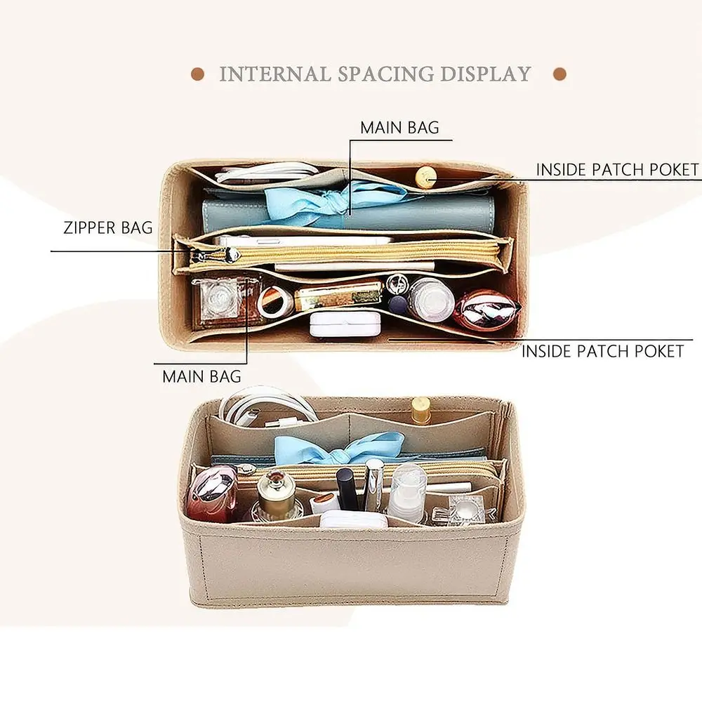 Bolso de fieltro duradero, bolsa de inserción, bolsa portátil con múltiples bolsillos, organizador, bolsa con forro de viaje para Birkin25/30/35